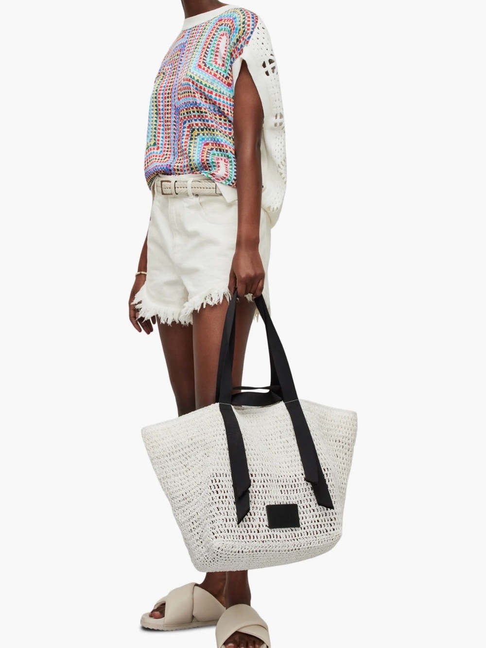 AllSaints Marti Luisa Rainbow Mix Media Top Crochet Knit Sweater White Small - Picture 3 of 11